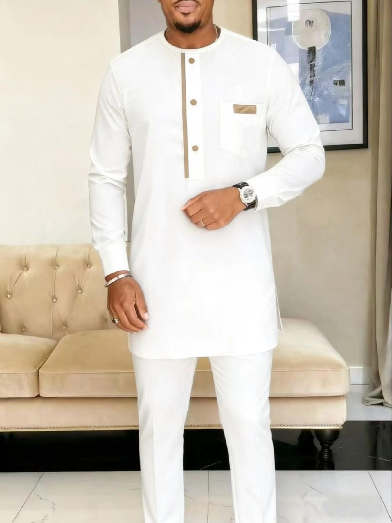 Ethnic Style - Men's round Neck Embroidered White Suit