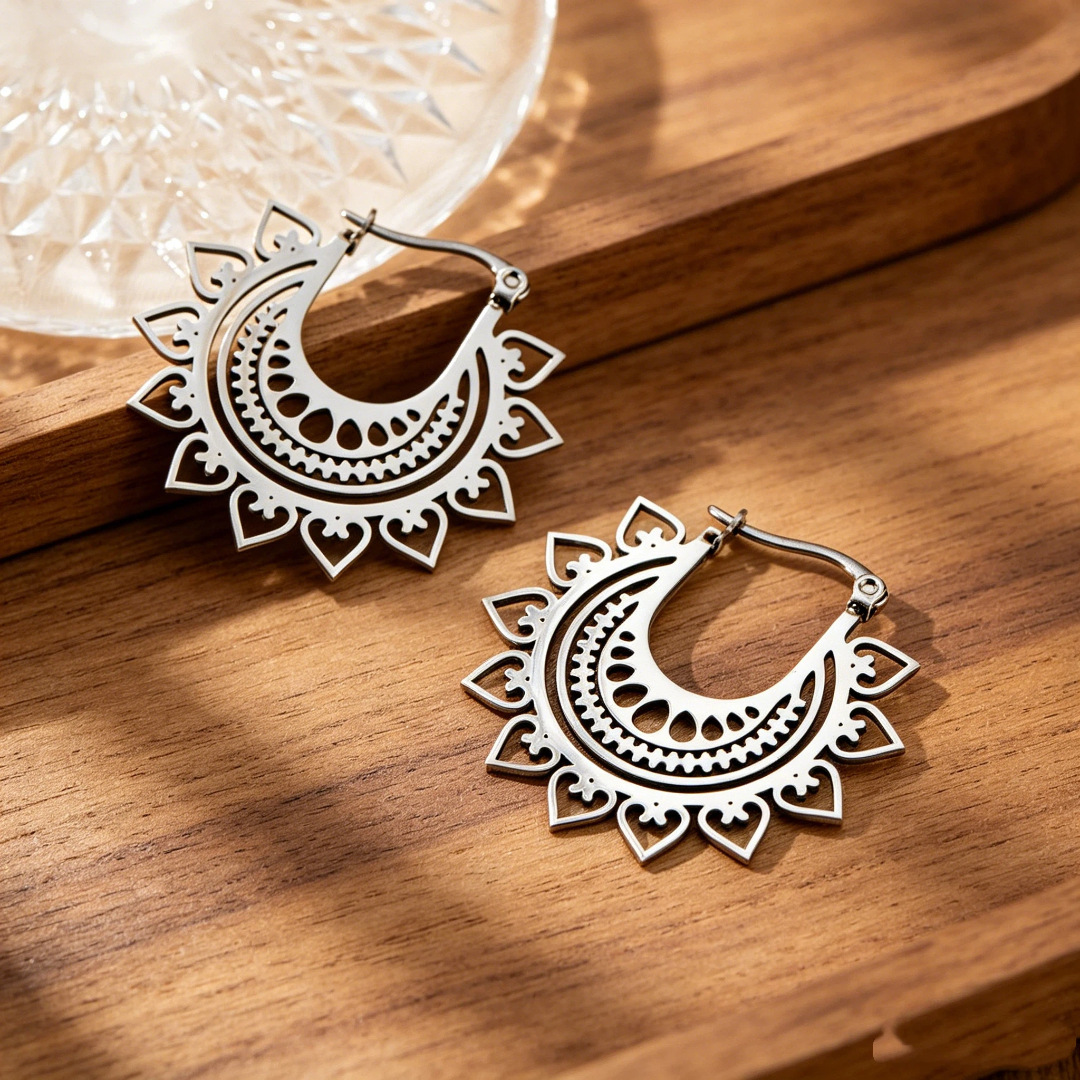 Ethnic Fashion Trends 2026 - Bohemian Hollow Circular Gold Color Earrings