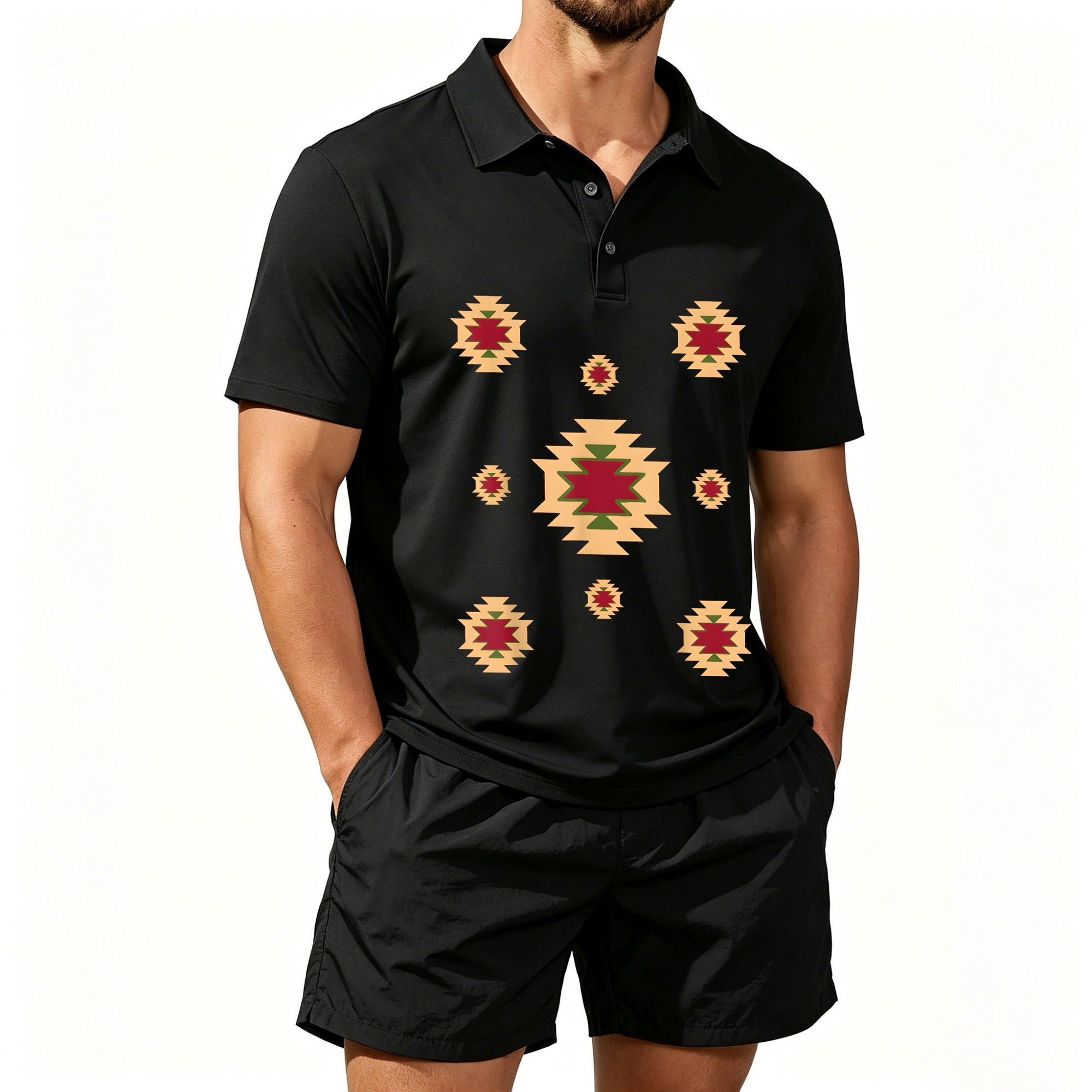Men's Short-Sleeved Polo Shirt - Ethnic Style ulasan dan harga