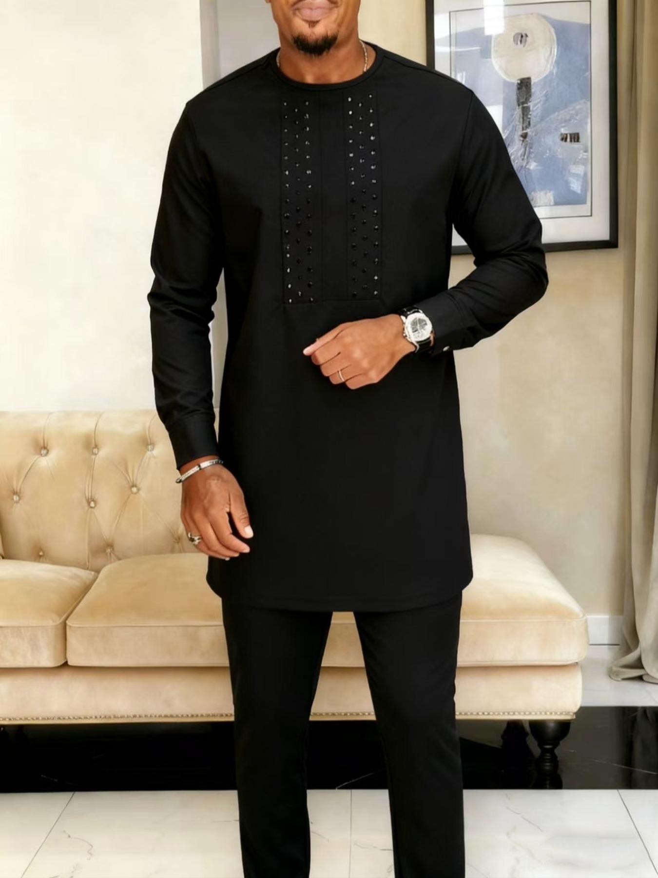 Men's Black round Neck African - Ethnic Style ulasan dan harga