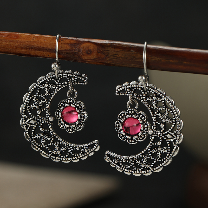 Vintage Inlaid Red Stone Moon  - Ethnic Fashion Wear For Women ulasan dan harga